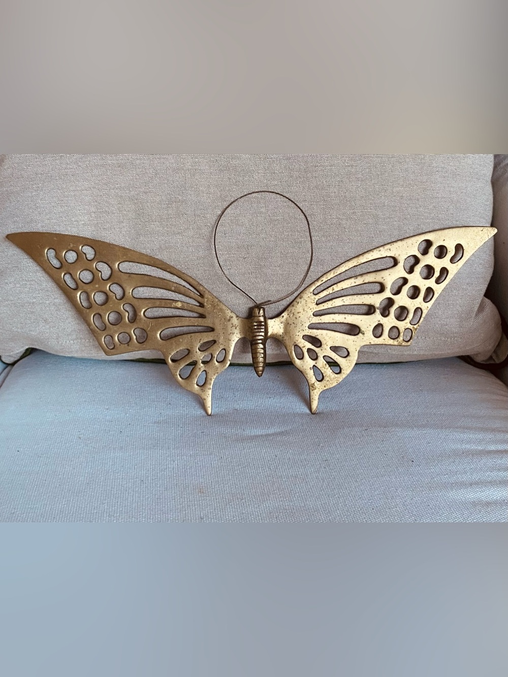 Large 16” Vintage Brass Butterfly Plaque Wall Hanging Art MCM Boho